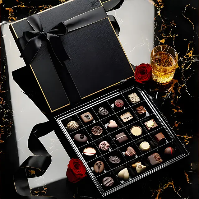 인기 상품 맞춤 로고 디자인 초콜릿 단단한 상자 커버 리본 덩크 스톡 초콜릿 선물 상자