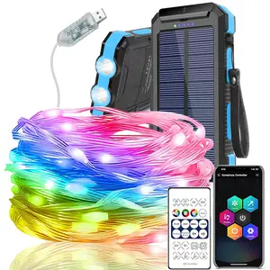 OEM 33ft RGBIC LED Solar String Light for Outdoor Rechargeable USB APP Remote Tent Hiking Decor Fairy Camping Solar String Light
