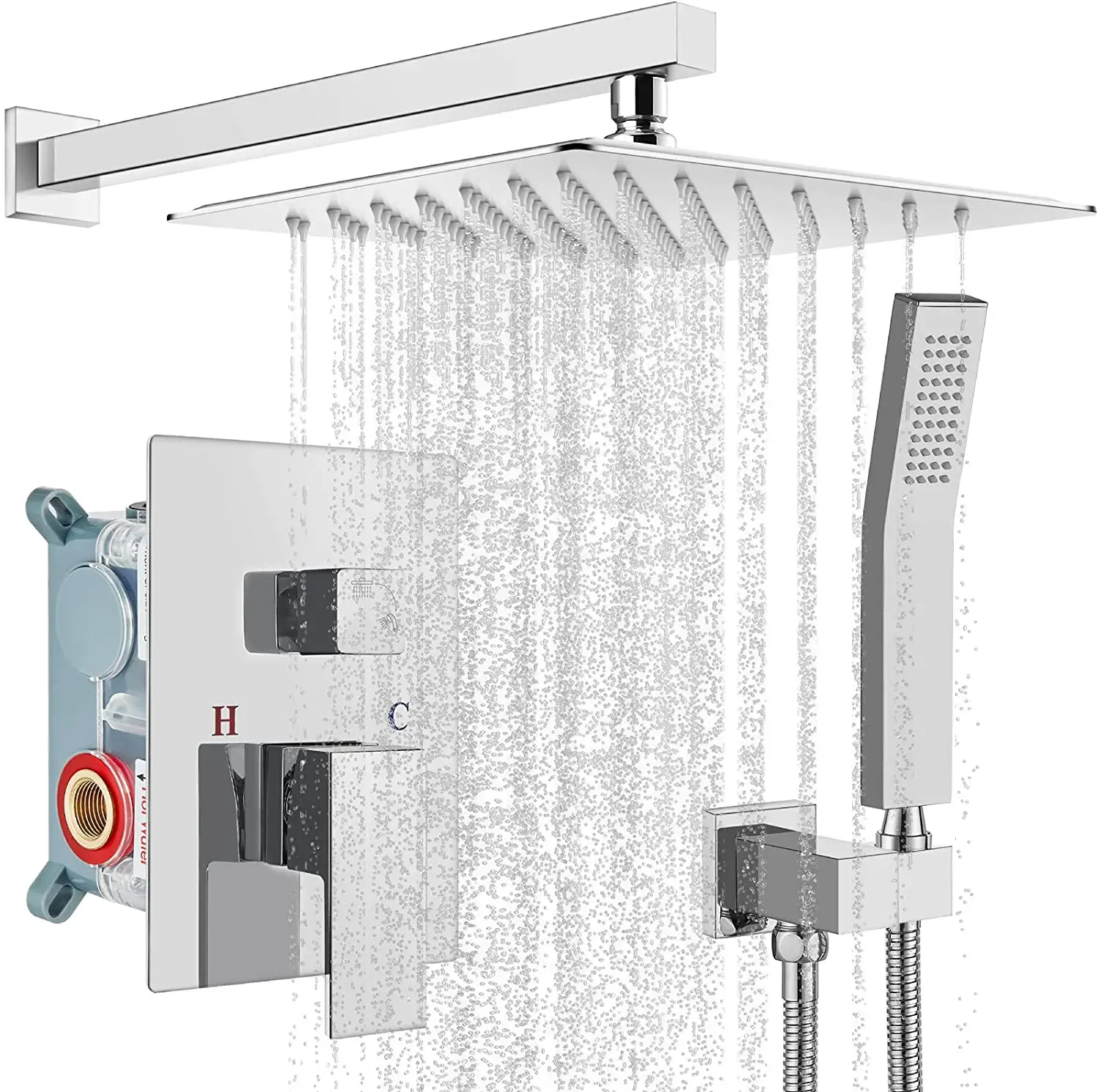 Bathroom Bath and Shower System Luxury Rain Mixer Shower Head Combo Set Wall Mounted Rainfall Shower