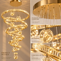 Lustre moderne en cristal K9 en spirale, luminaire suspendu LED pour plafond haut, lustre de luxe pour escalier, villa, hall d'entrée, décoration intérieure