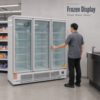 Congélateur vertical commercial robuste à 1/2/3 portes vitrées pour supermarché, grande capacité, vitrine de congélation verticale avec étagères