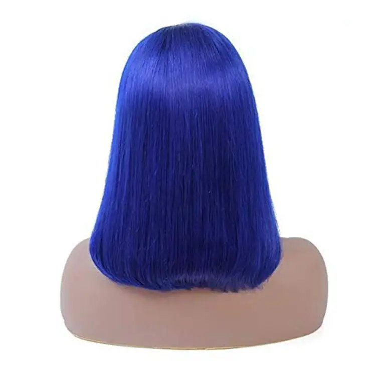 Perruque en cheveux humains lisses, perruque bleue, 20 pouces, livraison gratuite
