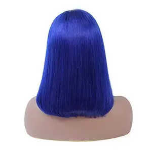 20 inch straight human hair color wig blue coloured human hair lace wigs