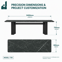 Table basse rectangulaire en pierre frittée de style Mid-Century Modern, avec pieds en métal multi-tubes noirs, table de cérémonie du thé pour usage de bureau