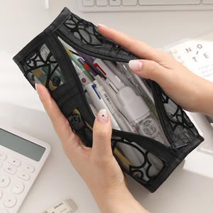 Custom Transparent Mesh Portable Travel Makeup Brushes Holder <b>Large</b> Capacity Cosmetic <b>Bag</b> Lace Round Makeup Storage <b>Bag</b> - Product Image 5