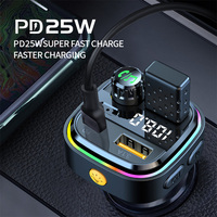 Adaptor mobil nirkabel multifungsi, adaptor Kit Handsfree gigi biru, pemancar FM, panggilan, pemutar Mp3, port USB tipe-c untuk pengisi daya