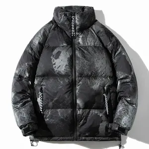 남성용 맞춤형 로고 인쇄 스트리트웨어 겨울 아우터 다운 재킷 코트 퍼 재킷