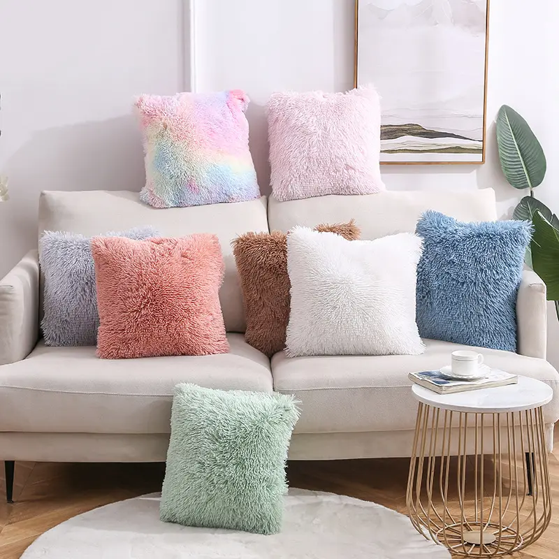 Hot Sale Soft Luxurious Faux Fur Plush Pillow Covers Solid Color Sofa Throw Pillow Cases Home Decor Cushion Covers