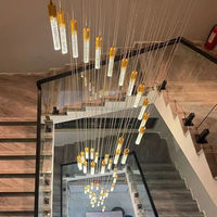 Lustre d'escalier en aluminium de style moderne pour la maison Villa Télécommande Hauteur réglable Lumières blanches chaudes Suspension au plafond