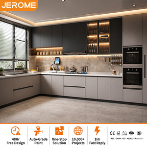 Set di Mobili da Cucina Moderni Personalizzati a Forma di L in Legno MDF Nero Opaco e Grigio con Isola e Tavolo, Design Gratuito per 48 Ore - Product Image 1