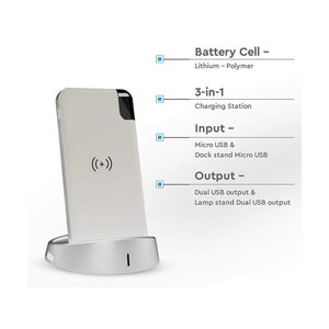 * Presa * Power Bank portatile 8000 mAh con Display e supporto di ricarica Wireless da tavolo colore bianco SKU-8861- - Product Image 3