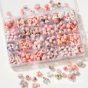 Cuentas de cerámica de formas mixtas, redondas, de color rosa, para hacer pulseras, accesorios DIY, origen Jingdezhen, primavera 2023 - Product Image 4