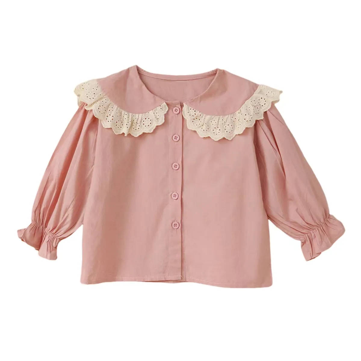 신상품 귀여운 레이스 네크 라인 어린이 티셔츠 소녀 짠 면 블라우스 키즈 의류 여름 아기 탑 셔츠