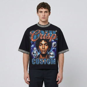 Custom <b>Logo</b> T-shirt 300GSM Heavyweight Cotton Acid Wash Oversized Cropped Boxy Rhinestone Graphic Tee Streetwear Men T Shirt - Product Image 1