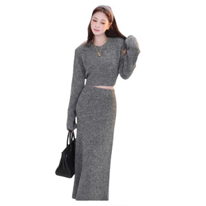 Gonna di fascia alta in maglia per abbigliamento invernale 2024 nuovo Set gonna a vita alta da <span class=keywords><strong>donna</strong></span> autunno e inverno - Product Image 5