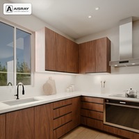 Meuble de cuisine en contreplaqué, portes stratifiées au design minimaliste, aménagement en L, livraison en kit et rangement coulissant