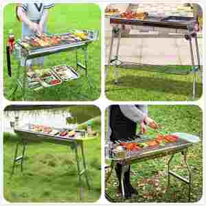 Barbecue portable pliable au charbon de bois, grill à shish kebab en acier inoxydable pour le camping en plein air - Product Image 3