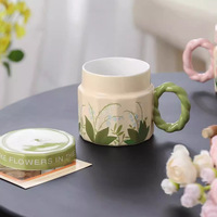 Tasse à café et soucoupe en céramique à fleurs de haute qualité, ensemble de tasse et soucoupe à fleurs mignonnes, cadeau, tasse à café