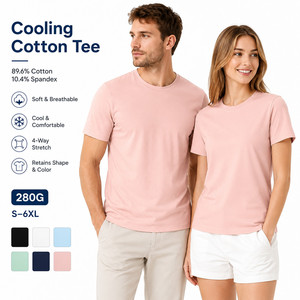 Custom Logo 280G Heavyweight Men's Cooling Cotton <b>T</b>-<b>Shirt</b> 10% Spandex 4-Way Stretch Premium Blank Tee Wholesale S-<b>6XL</b> Coral - Product Image 1