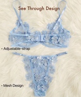 Ensemble de lingerie ultra-fin et séduisant - Soutien-gorge push-up à armatures et culotte avec transparence, maille transparente et broderie exquise