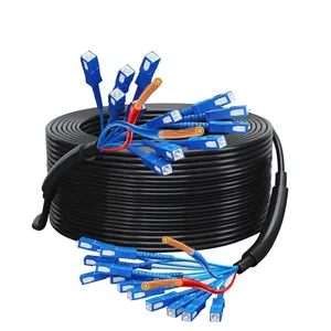 Ftth kabel listrik komunikasi Tpu Pe, 1 2 4 6 8 12 24Core kabel hibrida serat optik luar ruangan