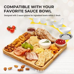 Plateau à fromage en bambou, plateau à collation en bois avec compartiments, plateau de service multifonctionnel pour le pain, les fruits et le fromage - Product Image 4