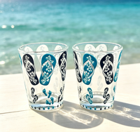 Verre à shot transparent à imprimé plage tropicale côtière, motif animaux marins et fleurs, souvenir de vacances