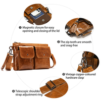 Sac bandoulière décontracté en cuir pleine fleur ciré pour homme, grande capacité, fermeture éclair, idéal pour les trajets quotidiens – Nouvelle collection très prisée