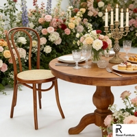 Nouvelle Chaise de Salle à Manger Élégante en Bois, avec Dossier Courbé à Double Cerceau et Assise en Rotin Tressé, Chaise en Bois Massif pour Café, Mariage, Événement, Location
