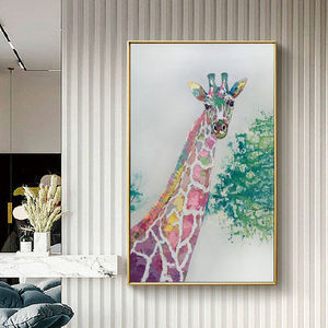 Décoration personnalisée, <span class=keywords><strong>peinture</strong></span> à l'huile <span class=keywords><strong>moderne</strong></span> peinte à la main, animal <span class=keywords><strong>girafe</strong></span>, <span class=keywords><strong>peinture</strong></span> à l'huile colorée sur toile, par un artiste original, art mural fait à la main - Product Image 1