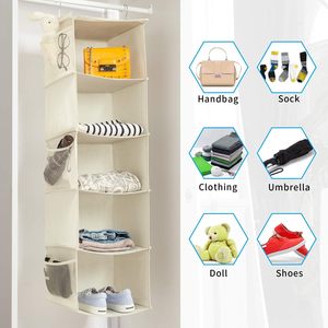 5 Shelves Hanging Closet Organizer 43x12x12 Inch With 6 Side Pockets For Clothes Shoes Storage Bedroom Use - Product Image 5
