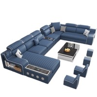 Nouveau style de canapé en bois massif en forme de U, multifonctionnel, lavable, imperméable, avec interface Bluetooth stéréo USB pour salon moderne