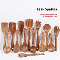 Ensemble d'ustensiles de cuisine en bois de teck antiadhésifs et résistants à la chaleur, 10 pièces, pour best-sellers : spatule, cuillère de cuisson, louche à frire, ensemble de cuillères en bois