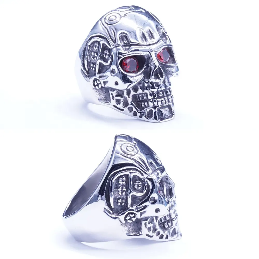 Мужские кольца с красным камнем в форме глаз, черепа, ювелирные изделия из нержавеющей стали