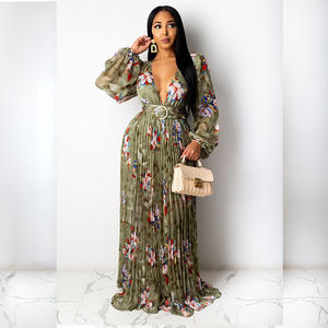 Abito 2025 donna primavera estate Sexy stampa V con volant <span class=keywords><strong>Casual</strong></span> Chiffon naturale presa diretta di fabbrica - Product Image 3