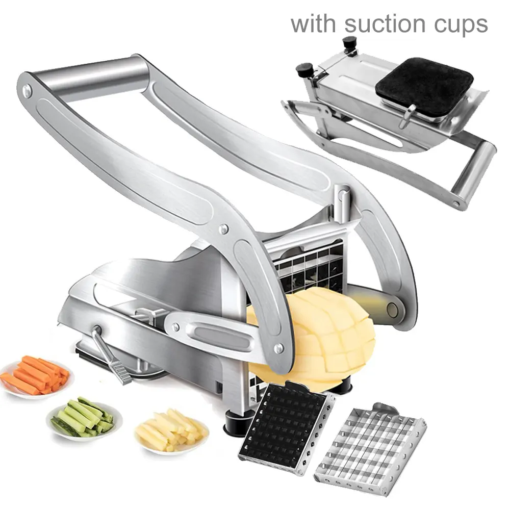 Commercial Manual Handheld Potato Vegetable Slicer Potato Fry Cutter Stainless Steel French Fry Cutter With Suction Cups