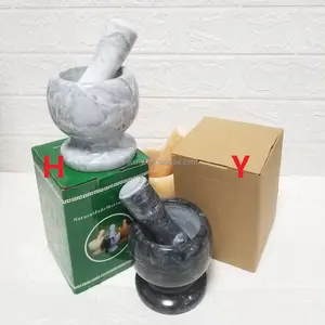 Natural marble stone mortar & pestle in herb and spice tools