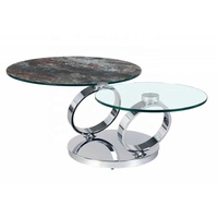 Meubles de salon, design de meubles vintage, dessus en céramique noire, cadre en métal doré, tables basses rondes