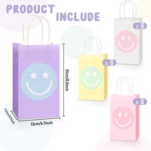 Bolsas de Regalo con Diseño de Cara Sonriente, Bolsas de Dulces para Fiestas Preppy en Tonos Pastel, Bolsas de Regalo con Diseño de Cara Sonriente para Cumpleaños, Bolsas de Regalo Preppy con Diseño de Arcoíris - Product Image 3