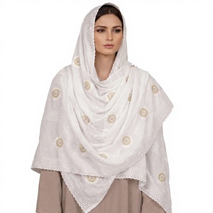 Écharpe légère et respirante en voile de coton pour femme, brodée tournesol, avec panneau en dentelle ajourée, personnalisable OEM ODM - Product Image 3