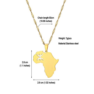 Nouveauté Collier en acier inoxydable plaqué or Carte de l'Afrique Pendentif Carte du <span class=keywords><strong>Maroc</strong></span> Colliers pour femmes et hommes - Product Image 4