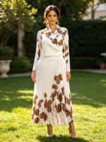 Nouvelle Robe de Soirée Plissée à Manches Longues Imprimé Floral Grande Taille pour Femmes, Style Élégant et Décontracté Miyaki