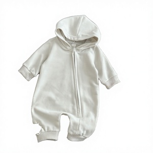 Combinaison à capuche zippée décontractée printemps-automne pour bébé, barboteuse en tricot doux avec imprimé chiot pour garçons et filles (0-18 mois) - Product Image 2