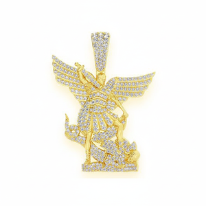1,5 TCW y DEF Color 14K oro personalizado Iced Out Arcángel St Michael colgante de diamante cultivado en laboratorio para hombres o mujeres - Product Image 1