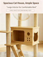 Arbre à chat en bois avec maisonnette, capsule spatiale, lit universel quatre saisons pour animaux de compagnie, jouet multifonctionnel à gratter pour chat