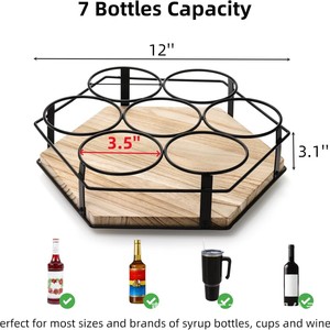 Présentoir rotatif transfrontalier en fer et bois pour sirops de café, bouteilles de vin, plateau paresseux et bouteilles d'assaisonnements - Product Image 4