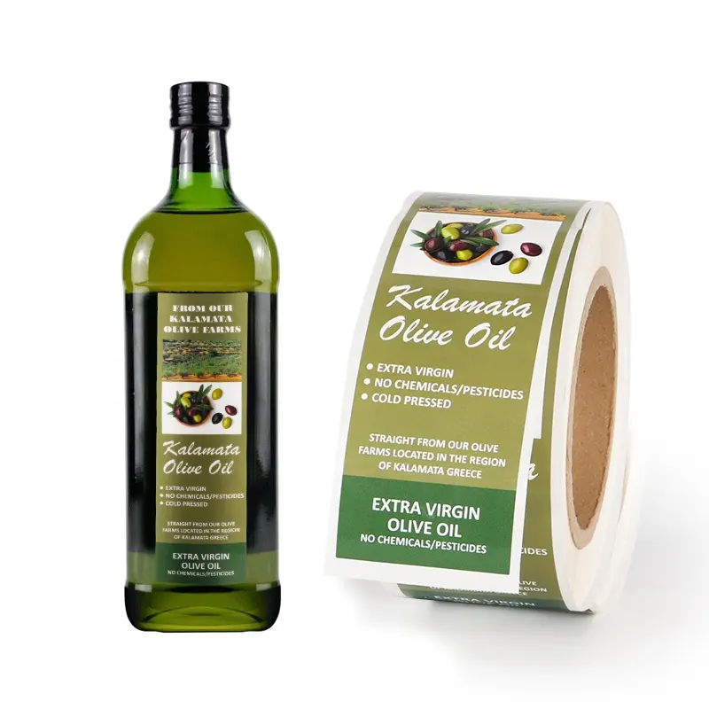 Custom printed olive oil bottle logo sticker olive oil empty plastic bottles label sticker