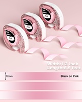 Cintas de Etiquetas de Cinta de Raso para la Impresora de Etiquetas Phomemo P12, P12-Pro, Compatible con la Impresora de Etiquetas Dymo LetraTag, Negro sobre Rosa