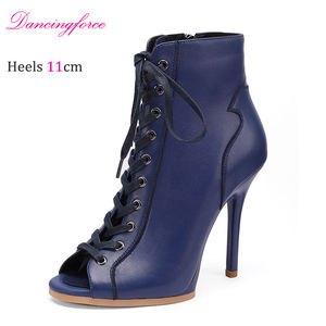 Botas de <span class=keywords><strong>baile</strong></span> <span class=keywords><strong>latino</strong></span> de mujer de tacón alto de cuero de leopardo de 11cm zapatos de salón de Tango modernos de Jazz con punta abierta - Product Image 5