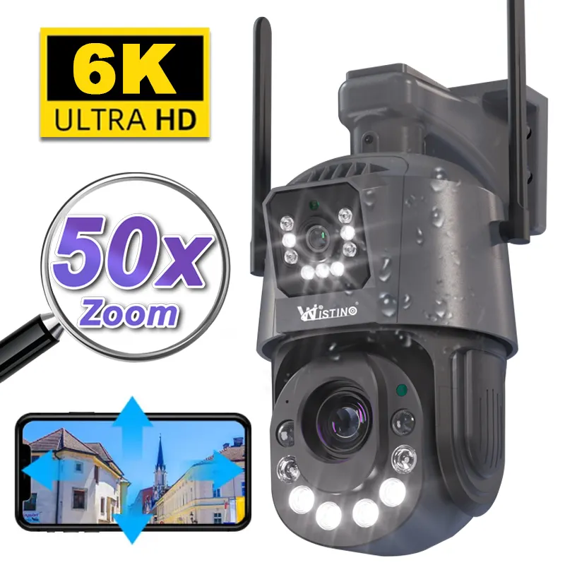 Wistino 6k icsee 50x 줌 무선 4G CCTV 카메라 야간 투시경 오디오 경보 야외 방수 네트워크 카메라